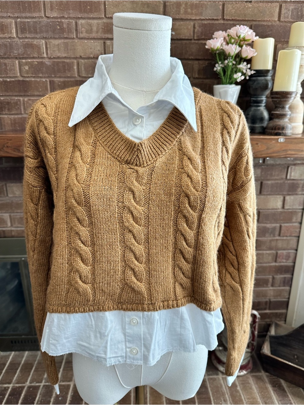 Pilcro Anthropologie Cable Knit Layered Twofer Sweater S